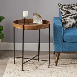 Nordic Round Metal Coffee <b>Table</b> with Premium Marble Finish FurnitureZE-3251P Round Wood Top Side <b>Table</b> with Metal Frame - Product Image 5