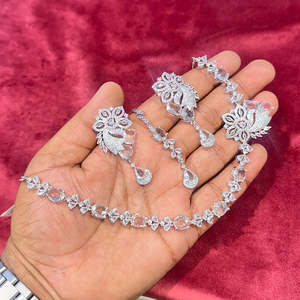 American Diamonds <b>Silver</b> Plated <b>Necklace</b> <b>Set</b> Fashion Jewelry 11714382WH - Product Image 1