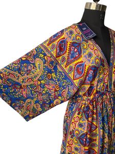DHMZI Vestido midi con estampado bohemio, cuello en V profundo, manga tres cuartos, corte holgado, cintura elástica, ropa informal de verano - Product Image 4