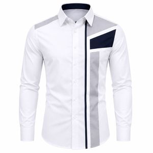 Men's White <b>Navy</b> Gray Solid Full Sleeve Stand Collar Horn Button Casual Knitted 100% Cotton ODM Spring Wear <b>Dress</b> Shirt - Product Image 1