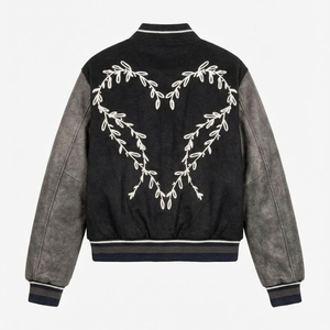 SHY SPORTS Blouson universitaire en cuir vieilli, personnalisable avec broderie, style bomber, patte de boutonnage cachée, unisexe, modèle Letterman - Product Image 2