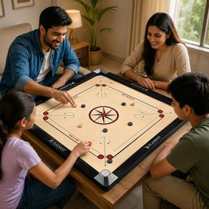 Jeu de Carrom en Bois Écologique Playnest avec Design Rouge et Noir, Surface Vinyle Style Imitation Antique, Fabriqué en Inde - Product Image 3