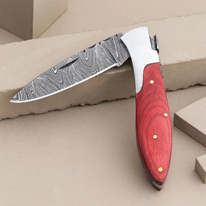 Cuchillo de Bolsillo Burraq Hecho a Mano de Acero de Damasco, Hoja de Punta Caída, Mango de Madera, Funda de Cuero - OEM/ODM Disponible para Regalos y Uso en Exteriores - Product Image 5