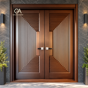 Puerta de Entrada de Madera Sólida Contemporánea Golden Aero GA-44L, Diseño Decorativo con Ranuras, para Apartamento o Villa, Alta Calidad - Product Image 5