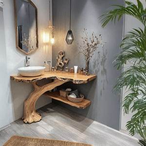 Luxury Handcrafted Rustic Live Edge Solid Wood <b>Bathroom</b> <b>Vanity</b> Artistic Branch Base Natural Console - Product Image 1