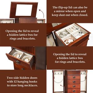 Armoire à bijoux en bois avec porte battante et tiroirs pour le rangement et la présentation - Product Image 6