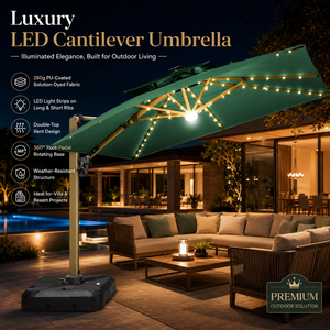 Parasol <span class=keywords><strong>de</strong></span> terrasse moderne FLD7108 en aluminium avec LED intégrées, étanche, pivotant à 360°, en tissu PU, idéal pour l'extérieur et les hôtels - Product Image 1