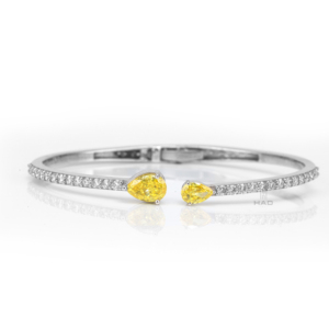 Lab Grown Diamond Open <b>Cuff</b> Bangle White Gold Yellow Pear Diamond <b>Bracelet</b> Elegant Luxury Fine Jewelry Gift For Women - Product Image 3