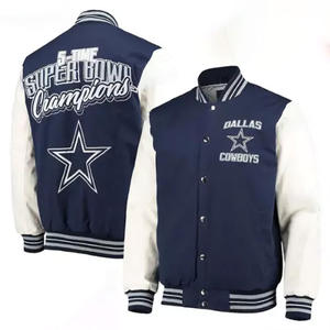 Veste de baseball personnalisée de style universitaire marine pour hommes, veste bomber à manches contrastées blanches, broderie étoile de haute qualité, vêtements de sport pour équipe de baseball - Product Image 2