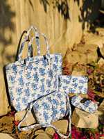 Tas Tote Katun Motif Bunga Custom dengan Ritsleting, Dua Tali, Kapasitas Besar, Dapat Dilipat, Model Vintage, Tas Selempang Wanita untuk Perjalanan dan Penggunaan Sehari-hari