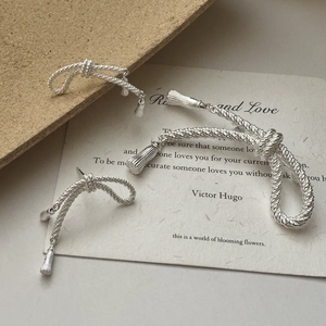 S925 sterling <b>silver</b> retro South Korea east gate original single bow tassel earrings simple ear jewelry - Product Image 1