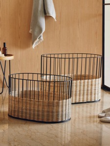 Juego de Cestas Ovaladas de Ratán con Marco de Hierro, Cestas de Almacenamiento Hechas a Mano, Ratán Natural, Modernas y Multifuncionales, Hechas en Vietnam - Product Image 1
