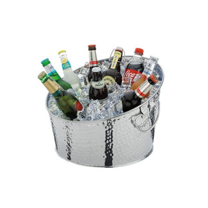 Luxury Hammered Stainless Steel Round Ice Bucket With Folding Side Handles Premium Party <b>Champagne</b> Beverage Tub For Wedding - Product Image 6