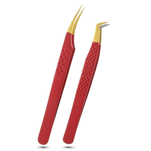 Red and Gold Color Wholesale Rate Custom Made Durable Stainless Steel Beauty Instruments Eyelash Extension and Volume Tweezers - Product Image 1