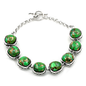 Bracelet en argent sterling 925 oxydé, classique, avec cuivre bleu et turquoise, serti griffes, finition polie, idéal pour un cadeau - Product Image 6