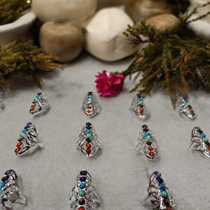 เปิดตัวใหม่ยอดนิยมคุณภาพระดับพรีเมียม 7 จักระแหวนปรับคุณภาพสูงวัสดุโลหะผสมอัญมณีธรรมชาติแหวนลูกปัด - Product Image 3