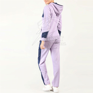 <b>Women</b> Winter Hoodie <b>Jogger</b> Set Color Block Zip up Tracksuit Casual Sportswear 100% Cotton Breathable <b>Fleece</b> Custom Logo - Product Image 4