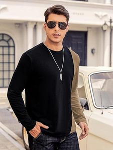 <b>Men's</b> Casual Contrast Color T-Shirts <b>Long</b> <b>Sleeve</b> Crew Neck Tee Top Color Block Shirts - Product Image 4