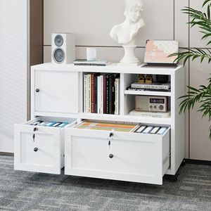 Archivador Metálico Blanco de 2 Cajones con Cerradura, Almacenamiento Lateral con Ruedas para Oficina en Casa, Kit Antivuelco Incluido - Product Image 6