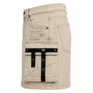 Jupe cargo en jean vintage Dirty Cream coupe ample pour femme, style streetwear d'été avec poches, bretelles noires et rivets - Product Image 3