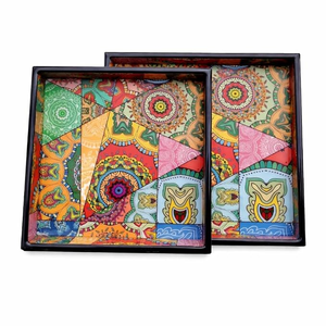ชุดถาดเสิร์ฟเรซิ่นหลากสี 2 ชิ้น กันน้ำ ลายเพ้นท์มือ รุ่น FAIZA CRAFT FC-1517 - Product Image 6