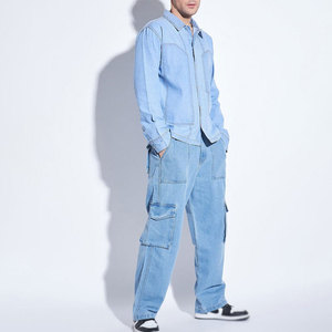 Classic <b>Winter</b> Casual Men <b>Jeans</b> Jacket and Pants Matching Outfit Durable Two-Piece Custom Design <b>Jeans</b> Set - Product Image 3