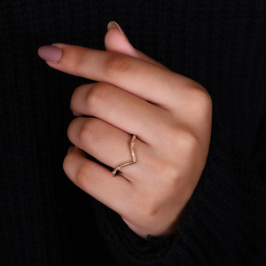 Chevron Diamond Wedding Band VShaped <b>Stacking</b> <b>Ring</b> Minimalist Curved Moissanite Diamond 14K Gold Moissanite Side Stones IGI <b>Ring</b> - Product Image 6