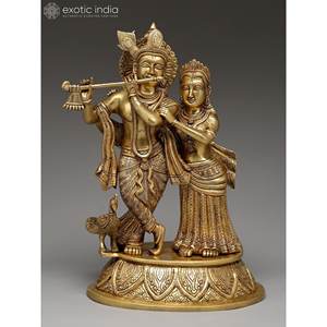 Sculpture debout en laiton de 15 pouces de Radha Krishna - Product Image 2