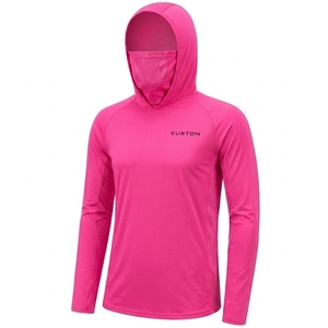 Chemise de pêche personnalisée pour homme, rose, à manches longues, à capuche, respirante, UPF 50+, en spandex/polyester - Product Image 1