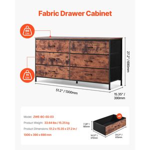 Commode à 6 tiroirs en chêne avec structure en MDF, meuble de rangement haut, meuble TV, armoire de rangement, tiroirs de rangement, structure robuste en acier - Product Image 2