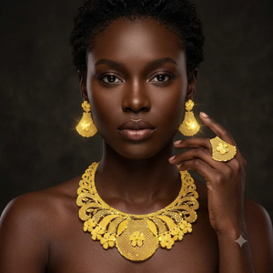Premium African Floral Gold Plated Brass <b>Choker</b> Necklace for Women Classic Style Wedding & Party Occasions - Product Image 4