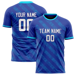 เสื้อฟุตบอลพิมพ์ลายแบบซับลิเมชั่นสีน้ำเงิน ชุดกีฬาแห้งเร็ว ผู้ผลิตขายส่งจากโรงงาน - Product Image 6