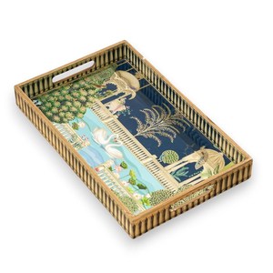 Bandeja de Servir de Madera Esmaltada: Diseño de Cisne Grabado en Oro, Bandeja de Servir de Alta Calidad para Restaurante, Bandeja de Cocina Rústica Esmaltada - Product Image 2