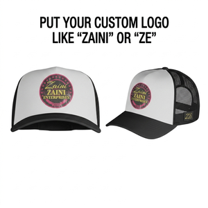 หมวกแก๊ป ZAINI รุ่น Unisex Trucker ผ้าคอตตอนหนา 280 GSM พร้อมโฟมบุภายใน สีดำขาว แบบห้าชิ้น ตาข่ายด้านหลัง ปรับขนาดได้ ปักลายตามสั่ง ด้วยเทคนิค Heat Transfer - Product Image 1