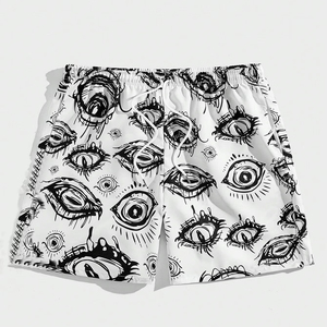 Shorts de sport décontractés pour hommes à séchage rapide avec cordon de serrage et motif imprimé œil, taille mi-haute, en tissu tissé 100 % polyester - Product Image 1