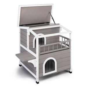 Lussuosa Cuccia per Gatti a 2 Piani in Legno con Tetto Trasparente, Ampio Balcone Apribile, Resistente alle Intemperie - Rifugio per Animali Domestici da Interno o Esterno - Product Image 5