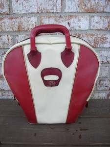 Vintage <b>Bowling</b>-Shaped Genuine Leather Handbag With Stripe Panel Design Zip Closure Two Handles Unisex Daily Use - Product Image 3