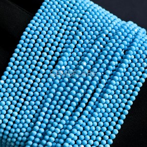 Cuentas redondas microfacetadas de turquesa azul natural de 2 mm, cuentas de turquesa para la fabricación de joyería, venta al por mayor, cuentas sueltas facetadas con corte de diamante. - Product Image 1