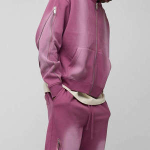 Survêtement unisexe en molleton 100 % coton de haute qualité, délavé à l'acide, à capuche, coupe-vent, avec logo frontal, séchage rapide, idéal pour l'hiver - Product Image 3
