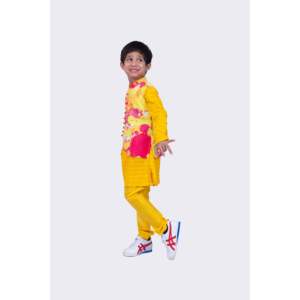 Ensemble Kurta-Pyjama-Jacke en coton imprimé intégral pour homme, multicolore, manches longues - Product Image 5