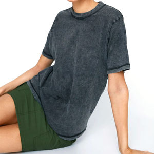 Nuevas Camisetas de Moda con Lavado Ácido, Camisetas de Algodón Oversize con Lavado Ácido, Camisetas Vintage para Mujer, Precio al por Mayor con OEM - Product Image 3