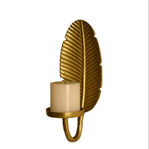 Élégant porte-bougie mural en feuille d'or, support en métal pour bougies chauffe-plat et bougies pilier, pour la décoration intérieure, le salon et la salle à manger - Product Image 1