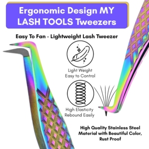 Ensemble de pinces à cils professionnelles en acier inoxydable avec couleur titane arc-en-ciel et conception d'outil de greffe de cils de haute qualité - Product Image 5