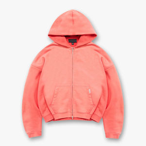 Sweat à capuche zippé unisexe OEM vintage délavé coupe ample 500 g/m² en molleton brossé surdimensionné délavé à l'acide uni basique - Product Image 4