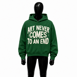 เสื้อฮู้ดสีเขียวสำหรับผู้ชาย แบรนด์ Art Never Comes To An End ทรงโอเวอร์ไซส์ สไตล์ลำลอง ผ้าฝ้ายเฟรนช์เทอร์รี่ พิมพ์ลายโลโก้ด้านหน้า สไตล์ฤดูใบไม้ร่วง - Product Image 1