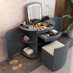 Modern Makeup Vanity Table with Mirror Storage Corner <b>Dressing</b> Table with <b>Stool</b> for Bedroom Furniture Indonesia Supplier - Product Image 1