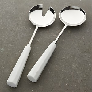 Stainless Steel Salad Servers <b>Set</b> with <b>White</b> Handles <b>2</b> <b>Piece</b> Spoon and Fork Serving Utensils for Kitchen and Dining - Product Image 2