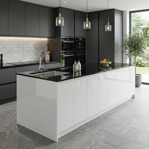 Mueble Moderno para Isla de Cocina Blanca con Base, Encimera de Cuarzo Negro, Fregadero Integrado, Grifo y Alacena Multiusos - Product Image 5