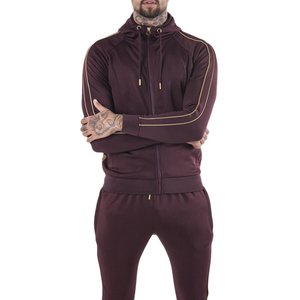 Survêtement à capuche bordeaux pour homme, fermeture éclair intégrale, couleur unie, streetwear, sweat-shirt avec poches latérales, vêtement d'automne respirant en spandex - Product Image 1