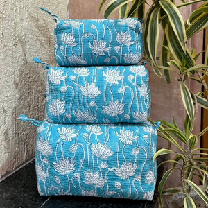 <b>Toiletry</b> Bag Set of 3 Multi Function Travel Organizer Cosmetic Make up Stationary <b>Storage</b> Bags Jaipur Artisanal Hand Block - Product Image 3